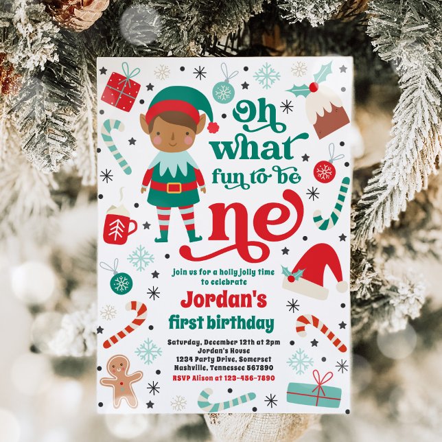 Oh What Fun Elf Christmas 1st Birthday Party Invitation (Creator Uploaded)