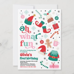 Oh What Fun Elf Christmas Birthday Party Invitation