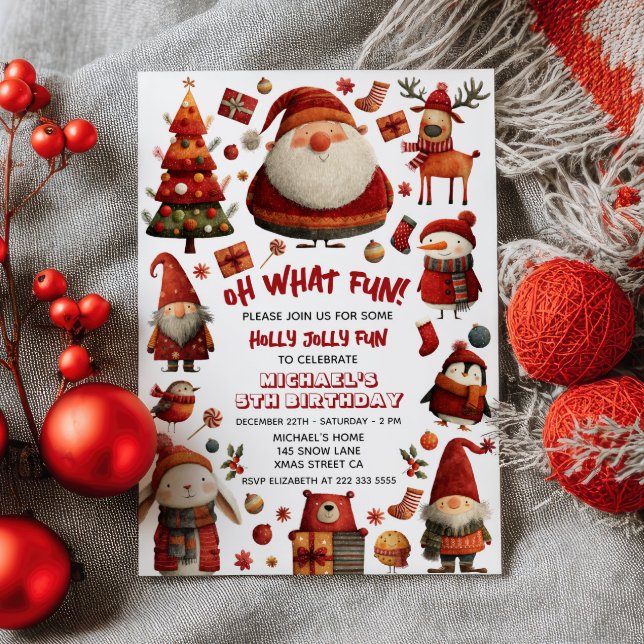OH What Fun Festive Christmas Kids' Birthday Party Invitation (Creator Uploaded)
