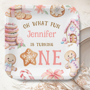 Oh What Fun Gingerbread 1st Birthday Girl Paper Plate