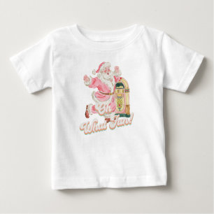 Oh what Fun, Girl 1st Birthday Pink Retro Santa Baby T-Shirt