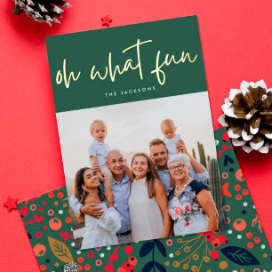 Oh What Fun GOLD Pressed Green Christmas Photo Foil Holiday Card