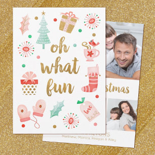 Oh What Fun Gold Script Christmas Photo Card