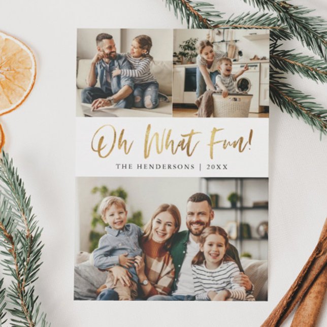 Oh What Fun Gold Typography Christmas Photo Holiday Card (Creator Uploaded)