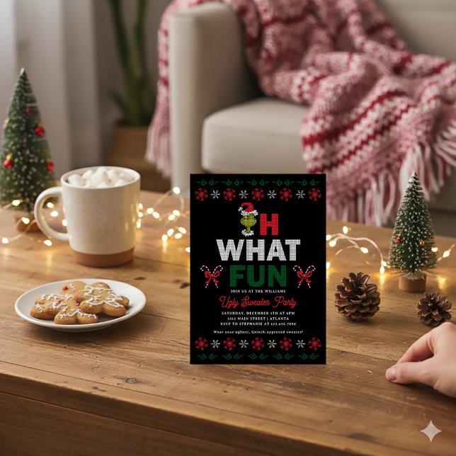 Oh What Fun Grinch Ugly Sweater Holiday Party Card (Creator Uploaded)