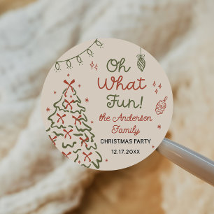 Oh What Fun Hand Drawn Christmas Holiday Party Classic Round Sticker