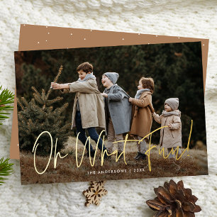 Oh What Fun Handwritten Script Camel Photo Foil Holiday Card