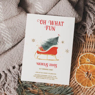 Oh What Fun Holiday 1st Birthday Invitation