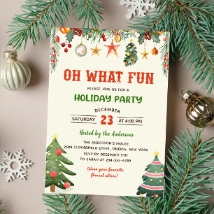 Oh What Fun Holiday Holly Christmas Party  Invitation