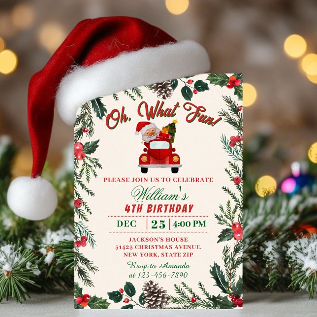 Oh What Fun Holiday Party Christmas Santa Birthday Invitation (Creator Uploaded)