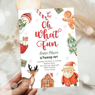 Oh What Fun Holiday Party Christmas Santa Birthday Invitation