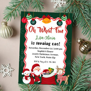 Oh What Fun Holiday Party Christmas Santa Birthday Invitation
