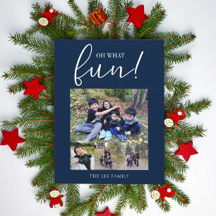 Oh What Fun Holiday Photo Modern Blue Christmas Postcard