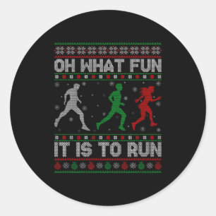 Oh What Fun Is It To Run Ugly Christmas Sweater Ru Classic Round Sticker