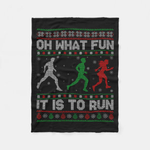 Oh What Fun Is It To Run Ugly Christmas Sweater Ru Fleece Blanket