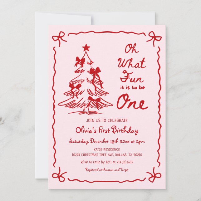 Oh What Fun It Is To Be One Christmas 1st Birthday Invitation (Front)