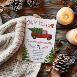 Oh What Fun it is to be One!  Red Pickup Truck  Invitation
