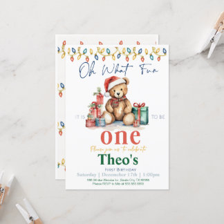 Oh What Fun it is to be One Teddy Bear Invitation