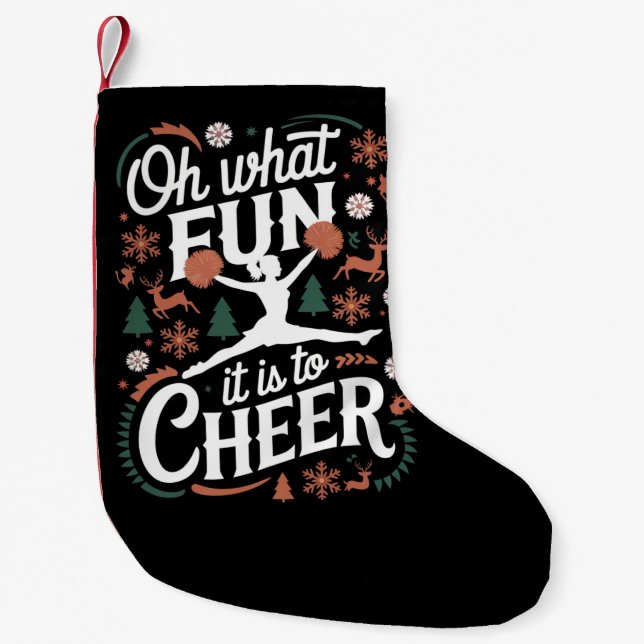 Oh What Fun It Is To Cheer Ugly Cheerleading Xmas Small Christmas Stocking (Front)