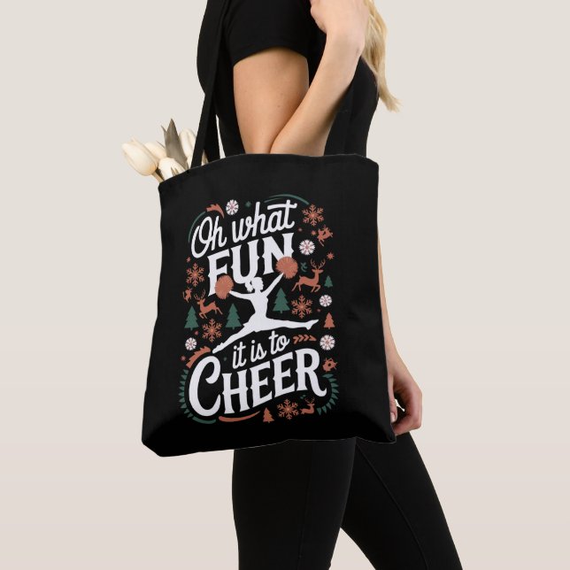 Oh What Fun It Is To Cheer Ugly Cheerleading Xmas Tote Bag (Close Up)