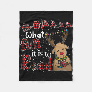 Oh What Fun It Is To Read Christmas Cute Reindeer Fleece Blanket