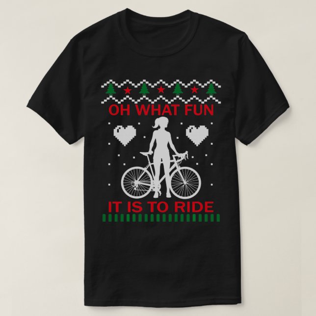 Oh What Fun It Is To Ride Bicycle Christmas Cyclin T-Shirt (Design Front)