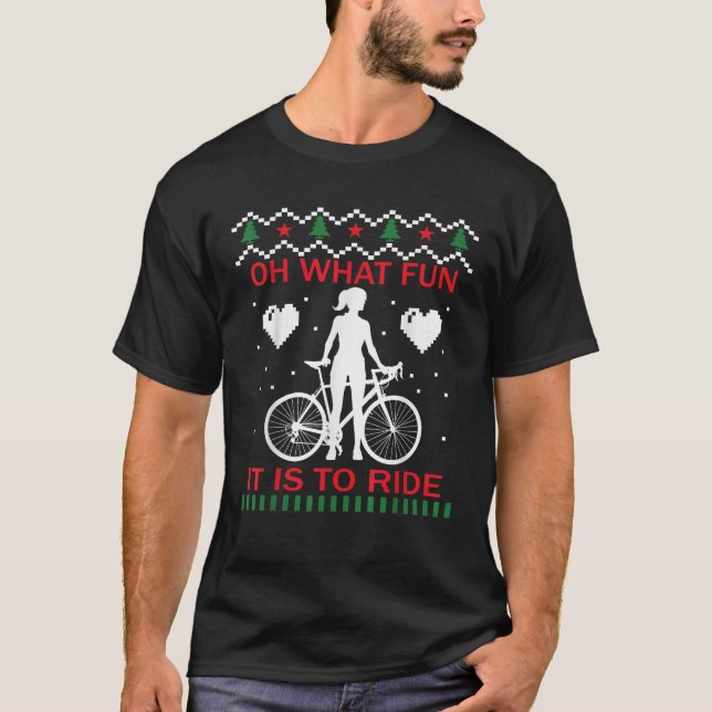 Oh What Fun It Is To Ride Bicycle Christmas Cyclin T-Shirt (Front)