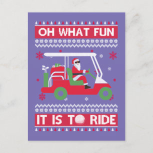 Oh What Fun It Is To Ride Golf Ugly Christmas Xmas Postcard