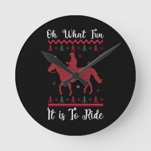 Oh What Fun It Is To Ride Horse Christmas Round Clock