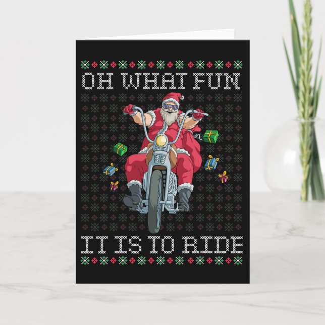 Oh What Fun It Is To Ride Motorcycle Christmas Gif Card (Front)