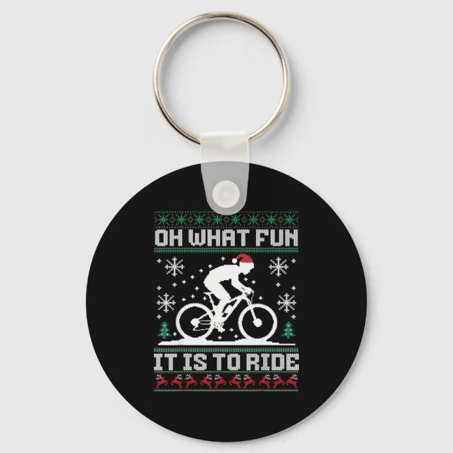 Oh What Fun It Is To Ride Mountain Bike Biker Chri Key Ring (Front)