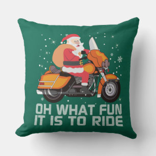 Oh What Fun It Is To Ride Santa Christmas Motorcyc Cushion
