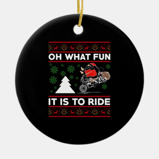 Oh What Fun It Is To Ride Santa Motocross Dirt Bik Ceramic Ornament (Front)