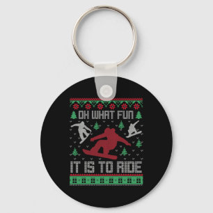 Oh What Fun It Is To Ride Snowboard Ugly Christmas Key Ring