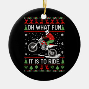 Oh What Fun It's To Ride Motorcycle Ugly Christmas Ceramic Ornament