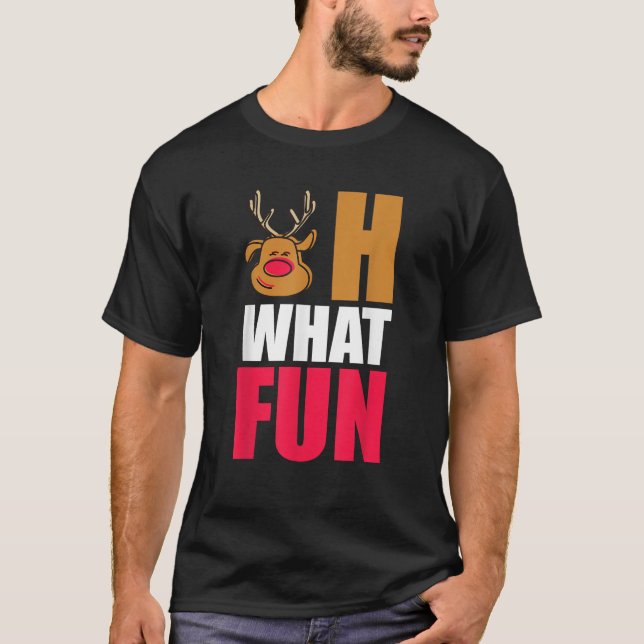 Oh What Fun Jingle Bells Red Nose Rudolph Christma T-Shirt (Front)