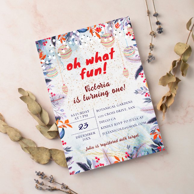 Oh What Fun Light Christmas Winter Sleigh Birthday Invitation (Creator Uploaded)