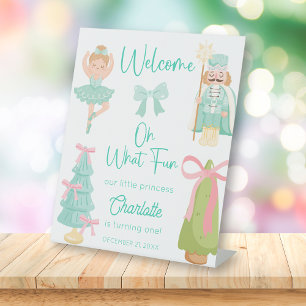 Oh What Fun Mint Nutcracker Birthday Welcome Pedestal Sign