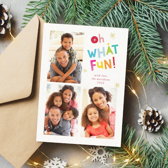 OH WHAT FUN modern cute fun colourful typography Holiday Card (Creator Uploaded)