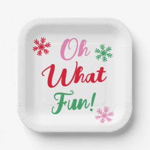 Oh What Fun! Modern Festive Script Christmas Party Paper Plate