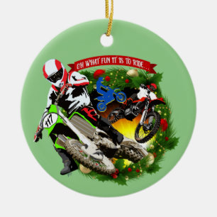 Oh What Fun Motocross Christmas Ceramic Ornament