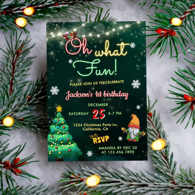 Oh What Fun Neon Signs Holiday Christmas Birthday Invitation (Creator Uploaded)