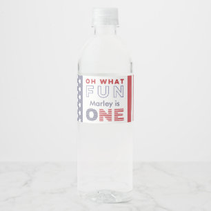 Oh What Fun One -Red White Blue 1st Birthday Party Water Bottle Label