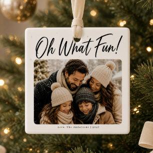 Oh What Fun Personalised Family Photo Christmas  Ceramic Ornament