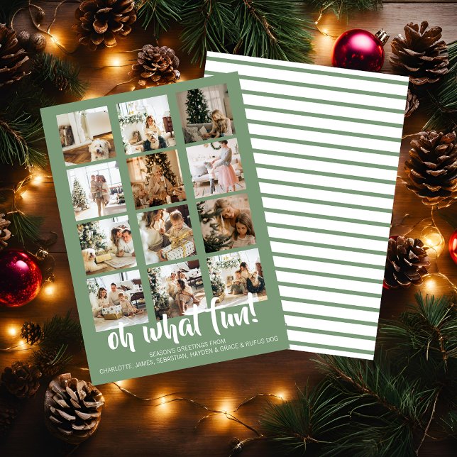Oh What Fun Photo Christmas Personalised Holiday Card (Oh What Fun Photo Christmas Personalized Holiday Cards from Ricaso. Add 12 photographs and your text)