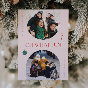Oh What Fun Pink Arch Frame 3 Photo Holiday Card