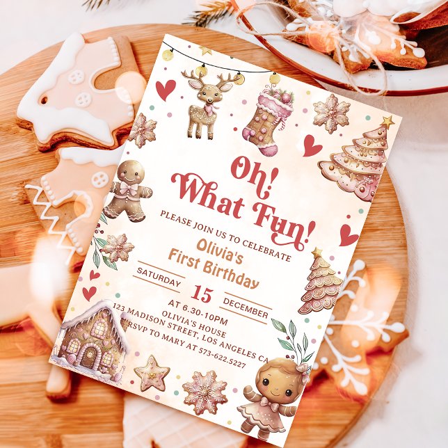 Oh What Fun Pink Christmas Cookie Invitation (Creator Uploaded)