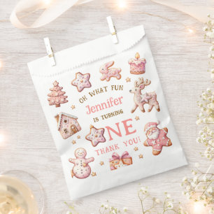 Oh What Fun Pink Cookies Christmas 1st Birthday Favour Bag