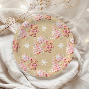 Oh what Fun pink gingerbread man pink Christmas Paper Plate