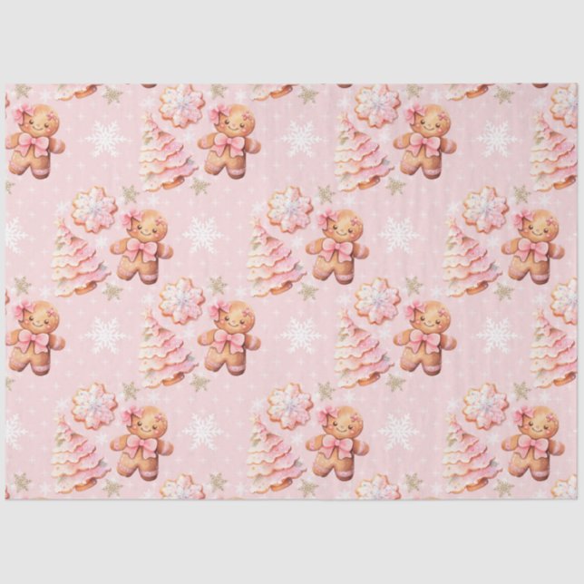 Oh what Fun pink gingerbread man pink Christmas Tissue Paper (Front)
